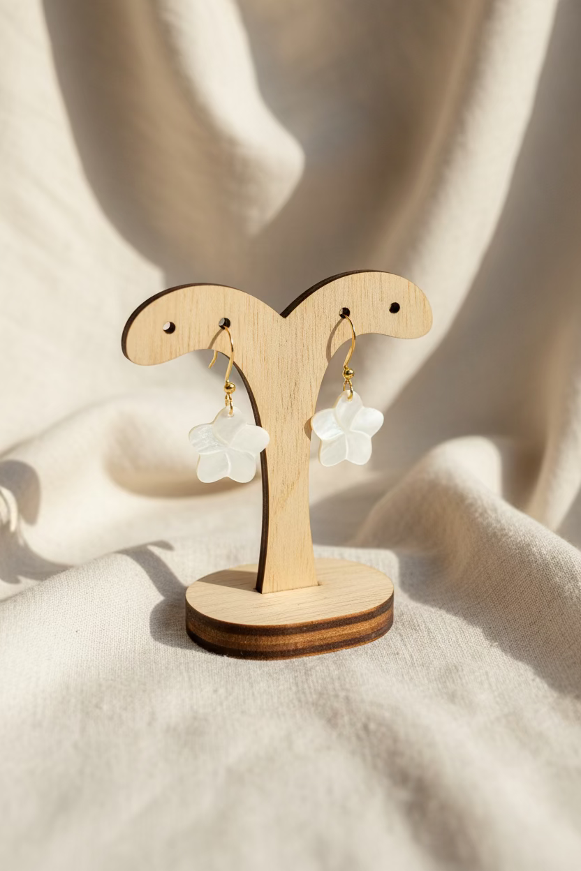 Boucles d'oreilles Fleur de Frangipanier — Nacre naturelle