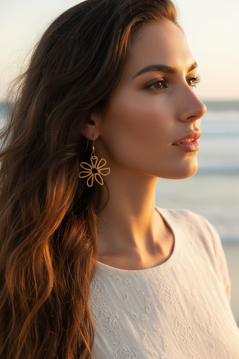 Boucles d'oreilles Fleur ajourée — Acier inoxydable doré