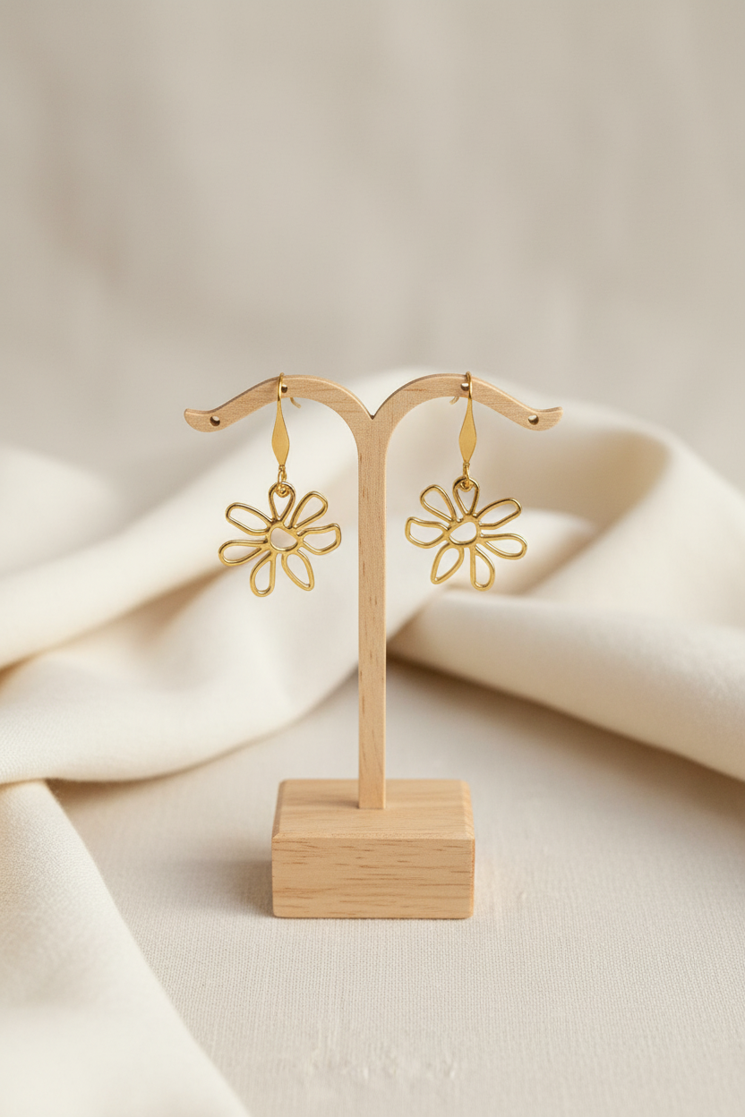 Boucles d'oreilles Fleur ajourée — Acier inoxydable doré