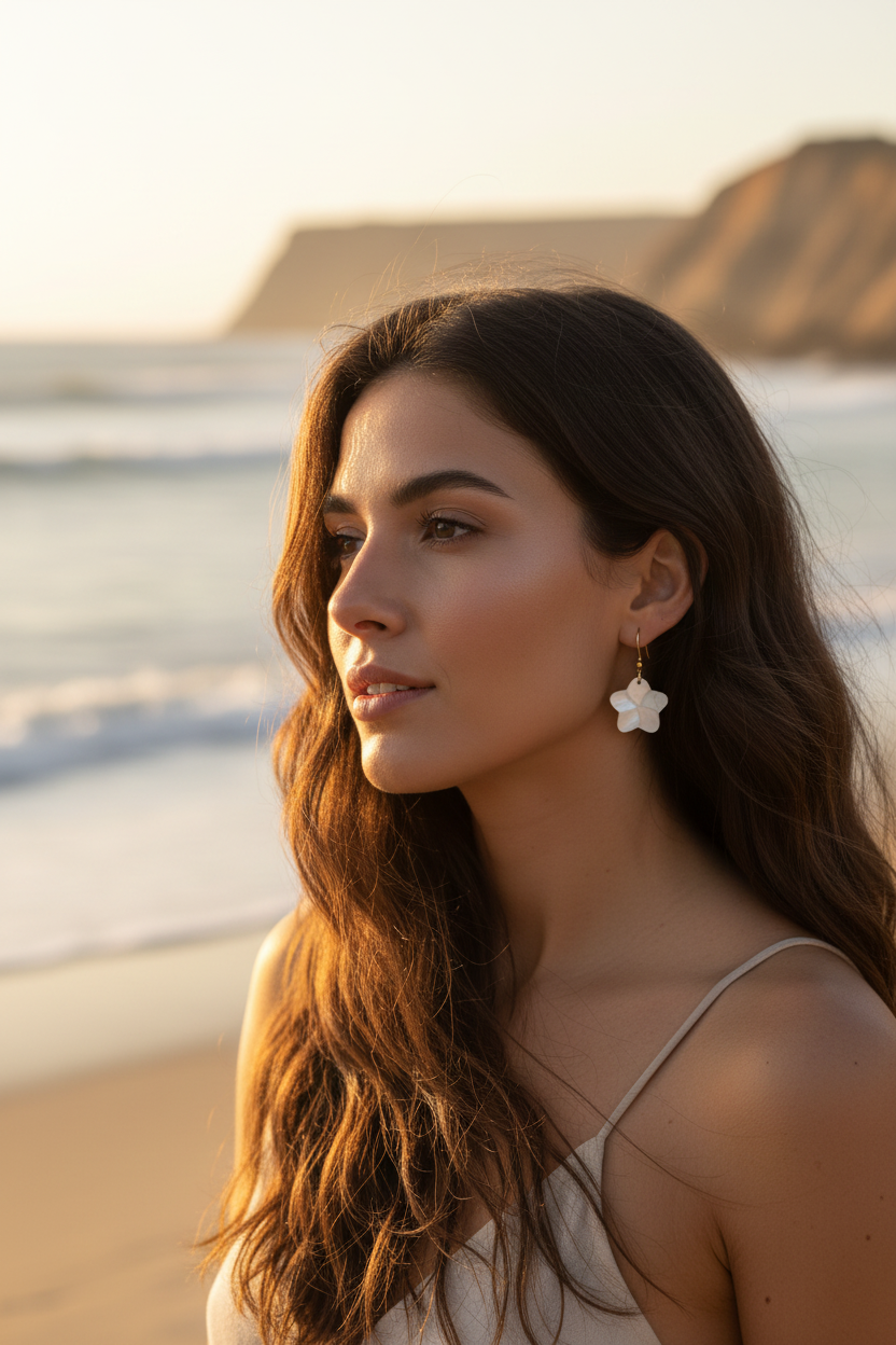 Boucles d'oreilles Fleur de Frangipanier — Nacre naturelle