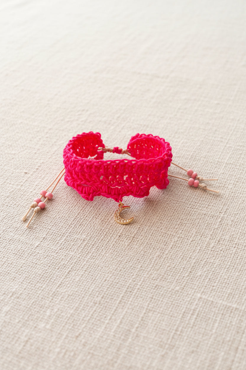Bracelet crochet rose fuchsia lune scintillante - COLLECTION SIGNATURE