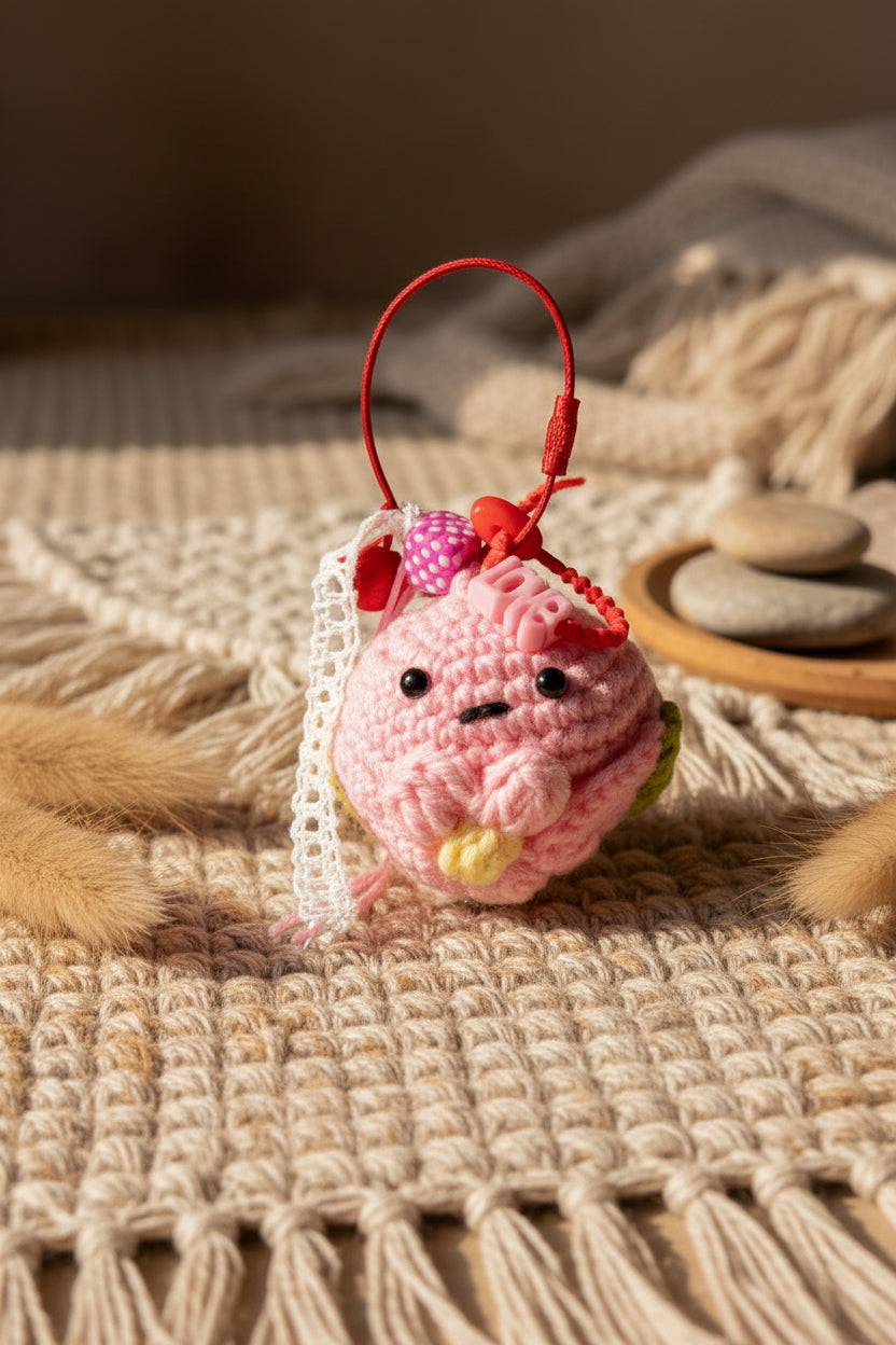 Bijou de sac fleuri avec marguerites en crochet et pompons pastels L’indispensable de votre été