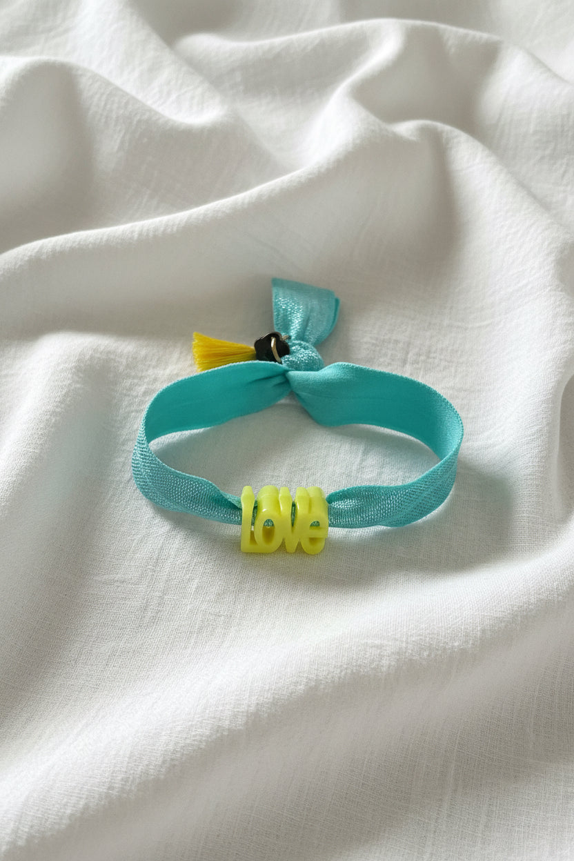Le bracelet élastique Love (Turquoise & Jaune)