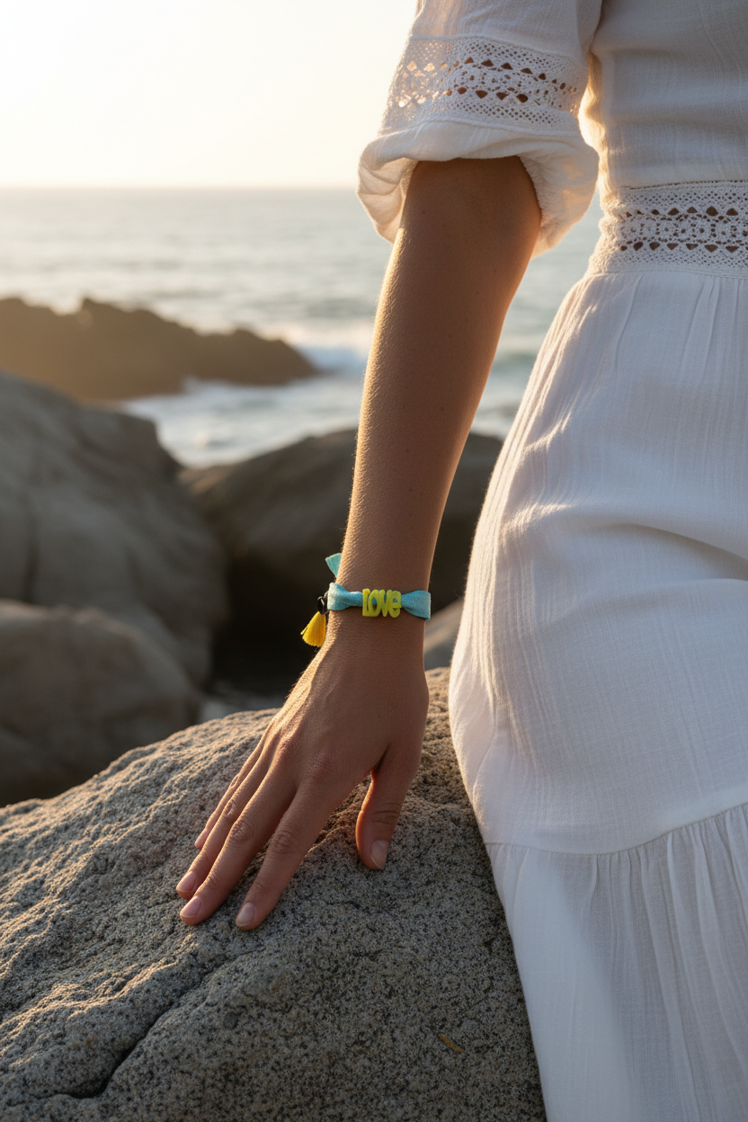 Le bracelet élastique Love (Turquoise & Jaune)