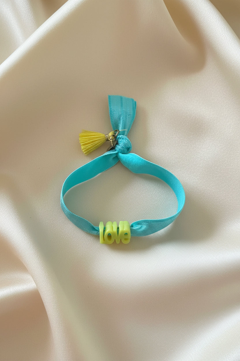 Le bracelet élastique Love (Turquoise & Jaune)