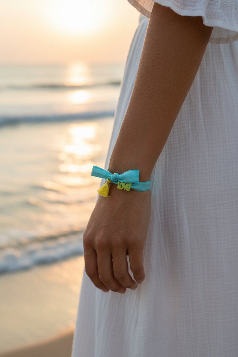 Le bracelet élastique Love (Turquoise & Jaune)