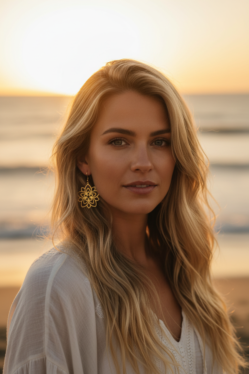 Boucles d'oreilles Fleur de Lotus Doré