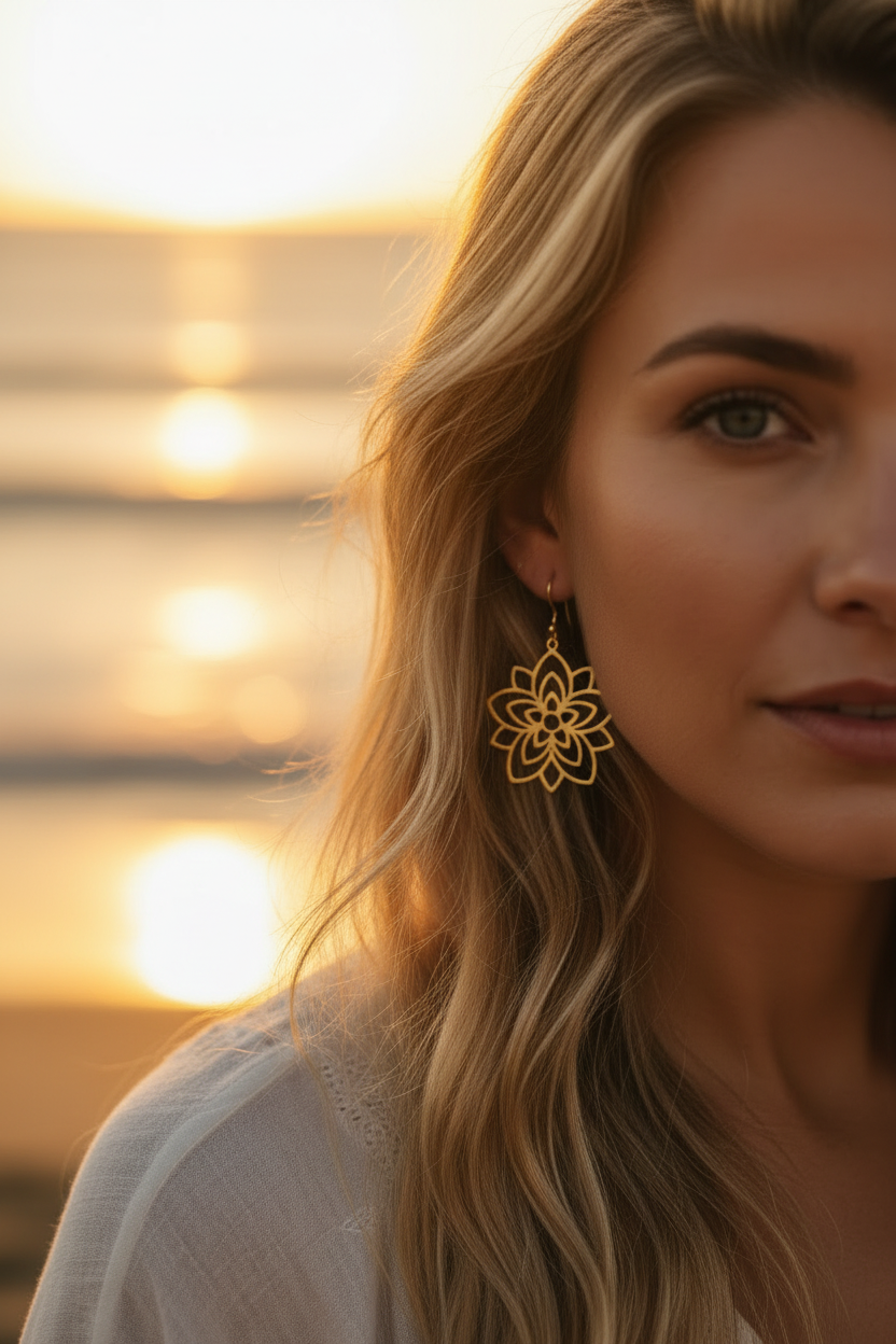 Boucles d'oreilles Fleur de Lotus Doré