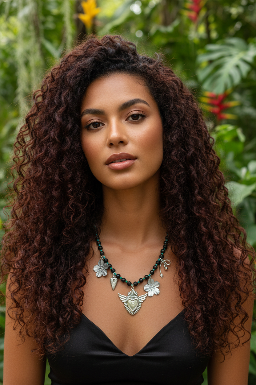 Collier Perles Aurora - Bijou Charms Aura Noire Bohème Rock