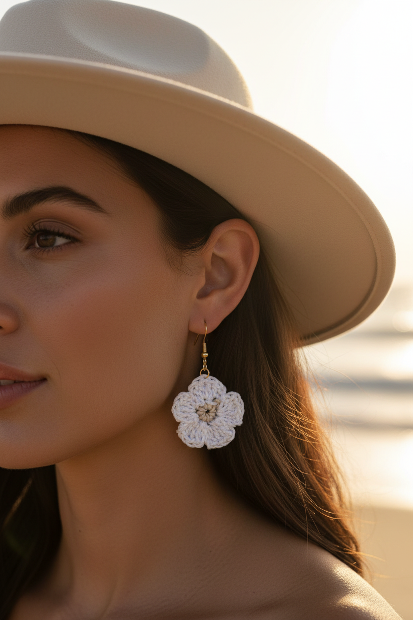 Boucles d'oreilles Fleur en crochet Blanc - COLLECTION SIGNATURE
