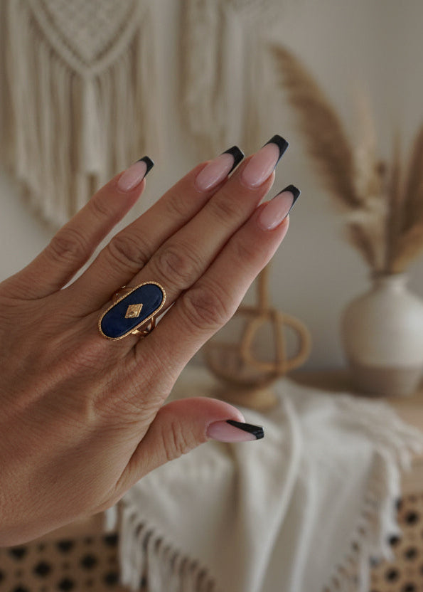 Bague Stella - Ajustable Bleu profond et Or en Acier Inoxydable