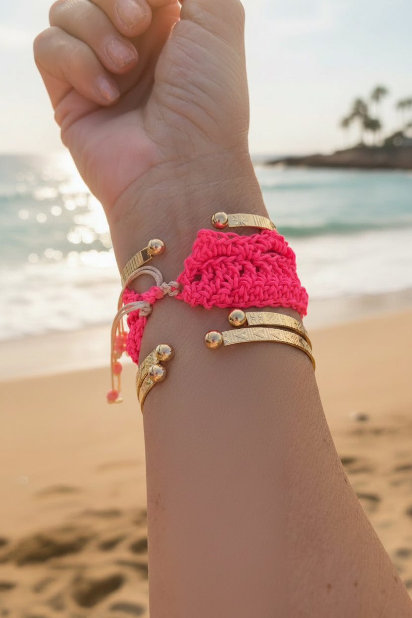 Bracelet crochet rose fuchsia lune scintillante - COLLECTION SIGNATURE
