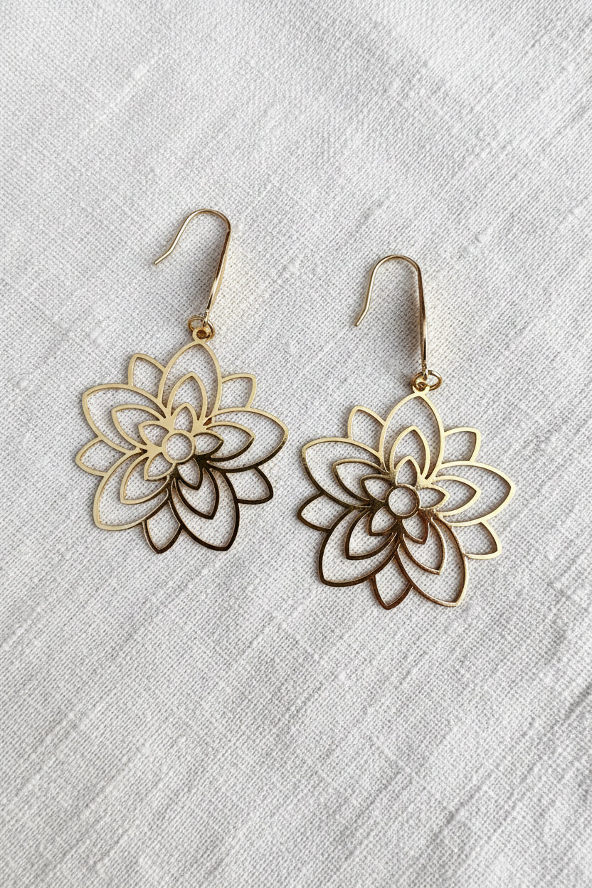 Boucles d'oreilles Fleur de Lotus Doré