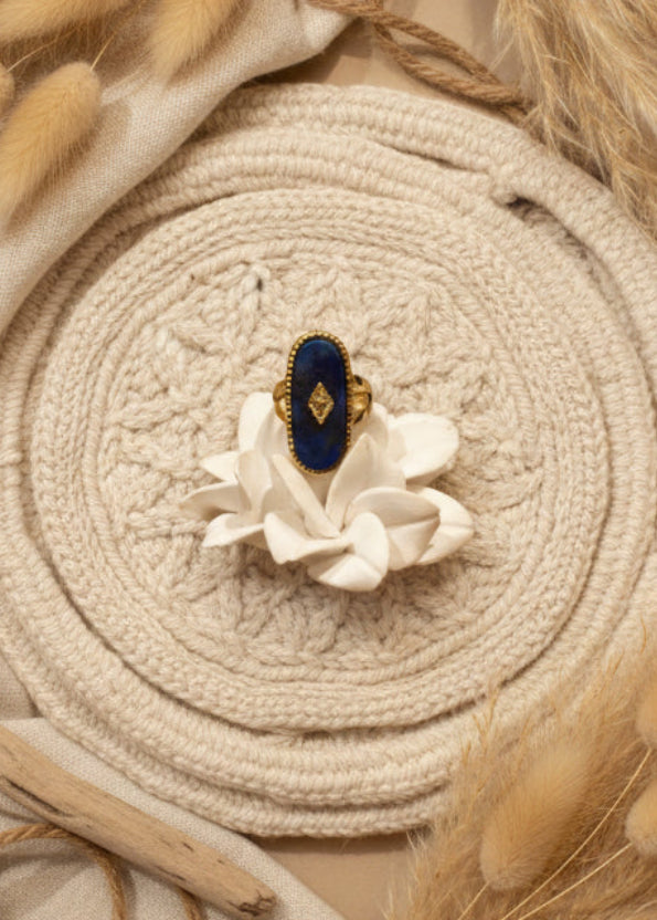 Bague Stella - Ajustable Bleu profond et Or en Acier Inoxydable