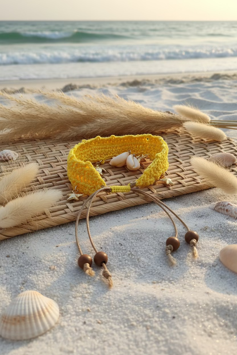 Chevillère Elena - Bracelet de cheville bohème jaune et coquillages - Collection Signature