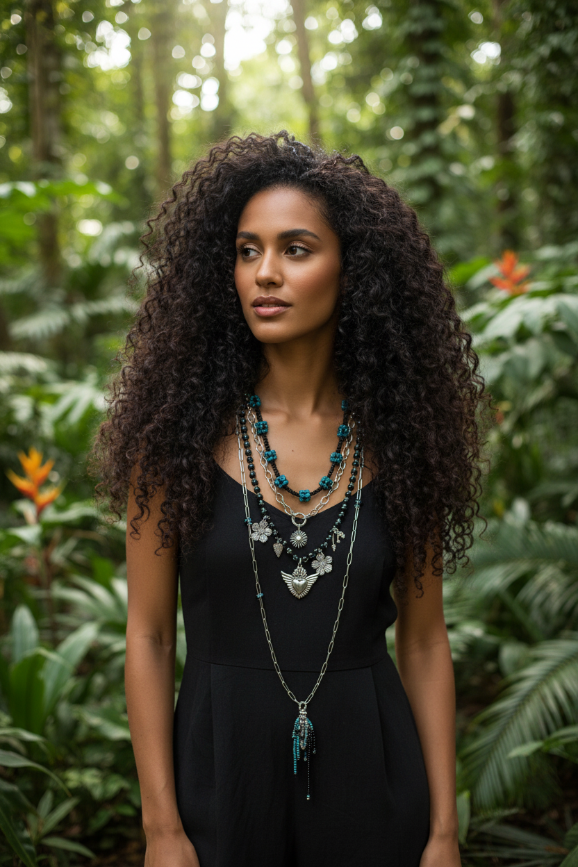 Collier Layering Laïa - Bijou Multi-Rangs Perles Aura Noire Bohème