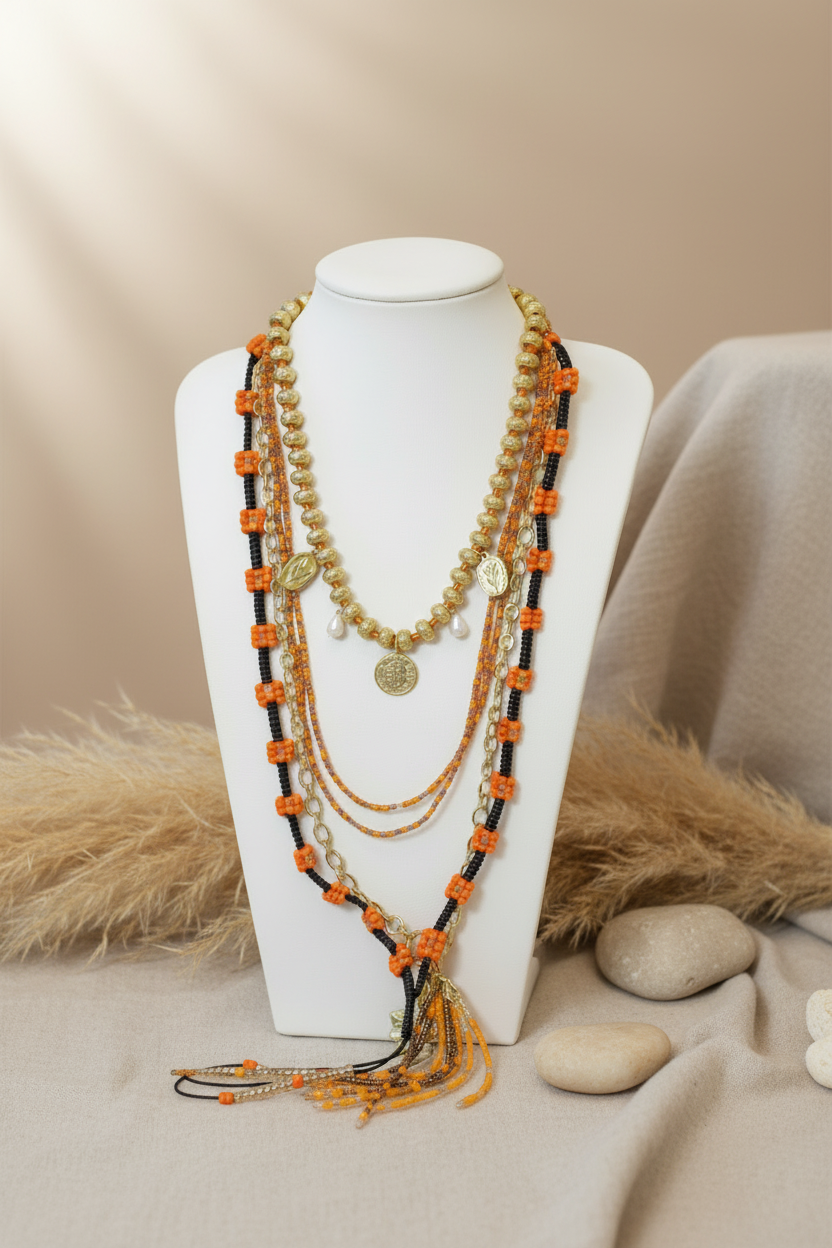 Collier Layering Alba - Bijou Multi-Rangs Acier Inoxydable Perles Bohème
