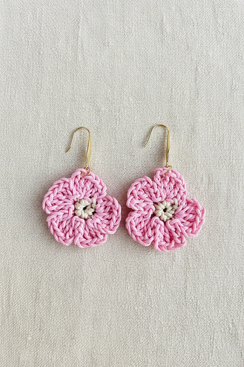 Boucles d'oreilles Fleur en crochet Rose - COLLECTION SIGNATURE