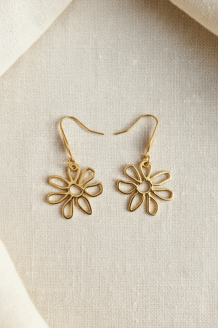 Boucles d'oreilles Fleur ajourée — Acier inoxydable doré