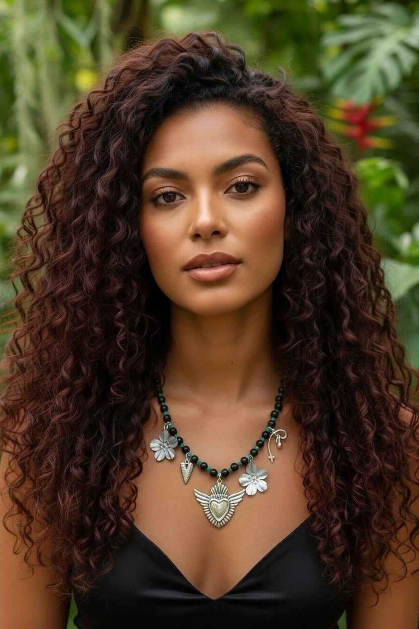 Collier Perles Aurora - Bijou Charms Aura Noire Bohème Rock
