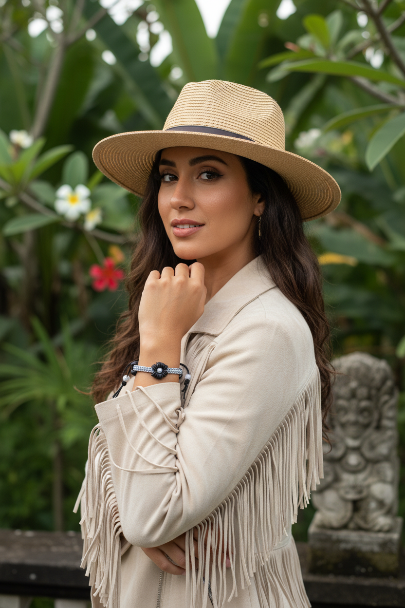 Bracelet Flora macramé "pétales d'ébène"