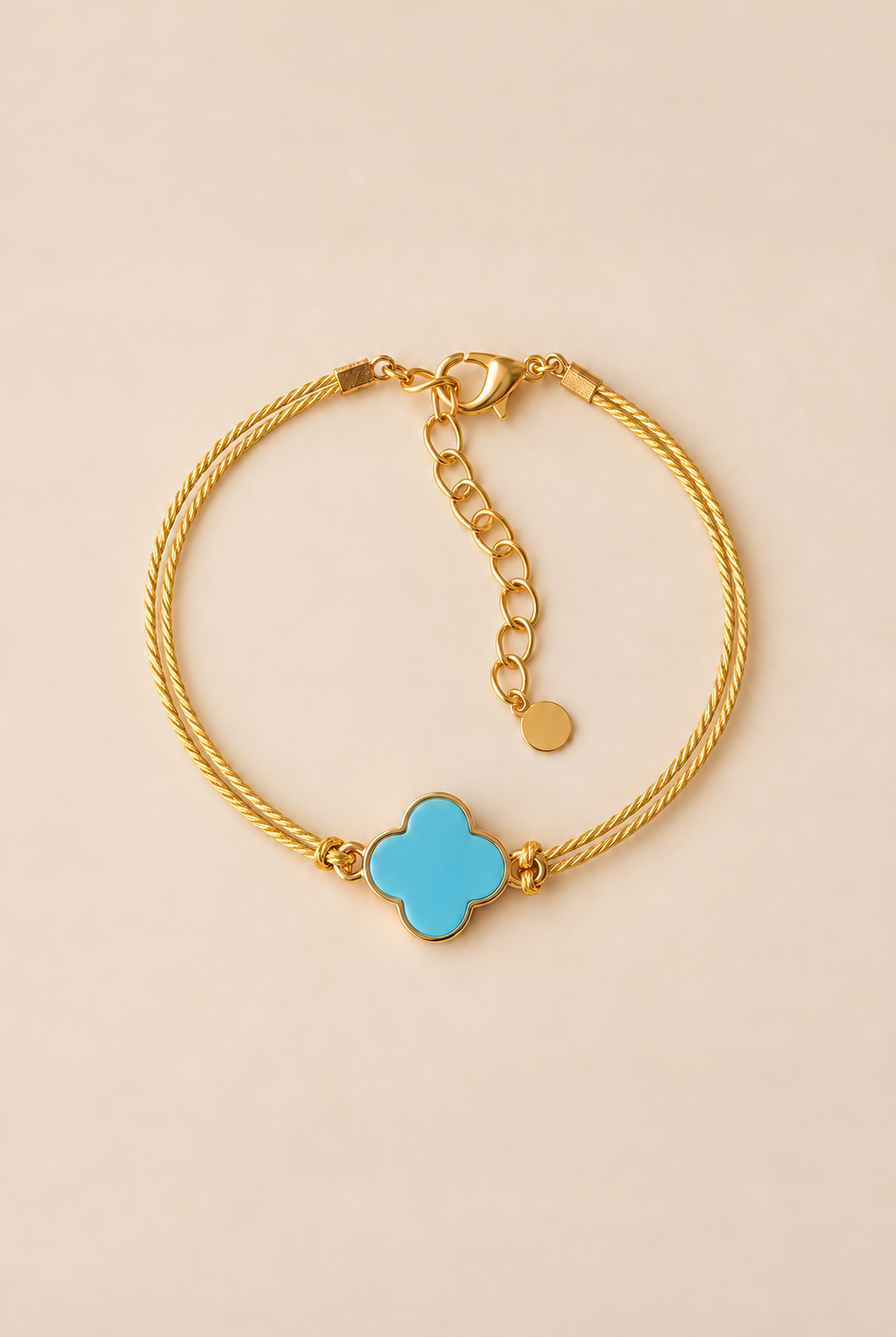 Bracelet Elisa trèfle turquoise en fil doré résistant - Bijou bohème chic