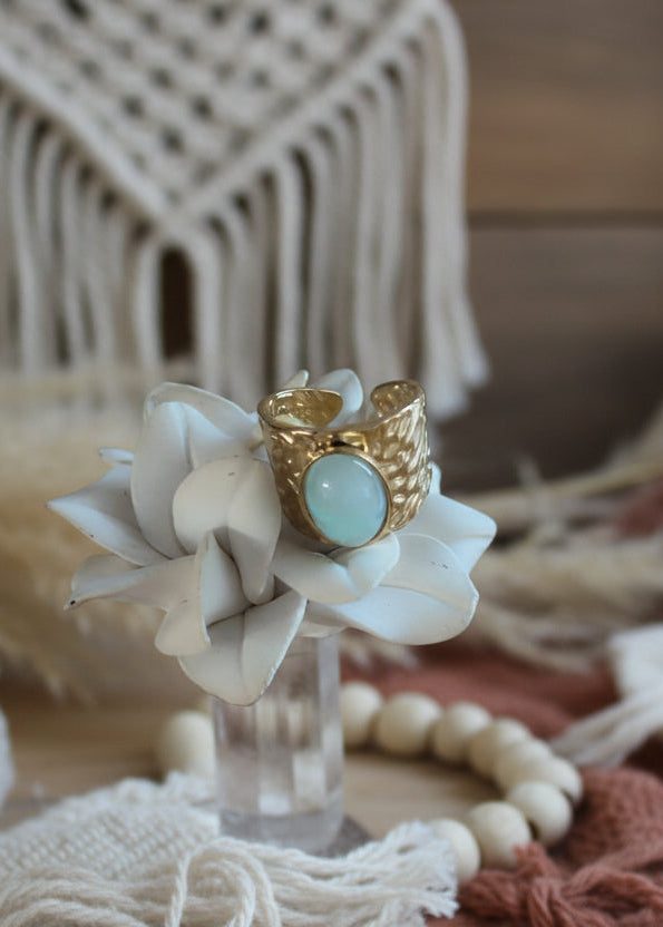 Bague Malaia dorée avec pierre turquoise ovale - Joyas by Jo
