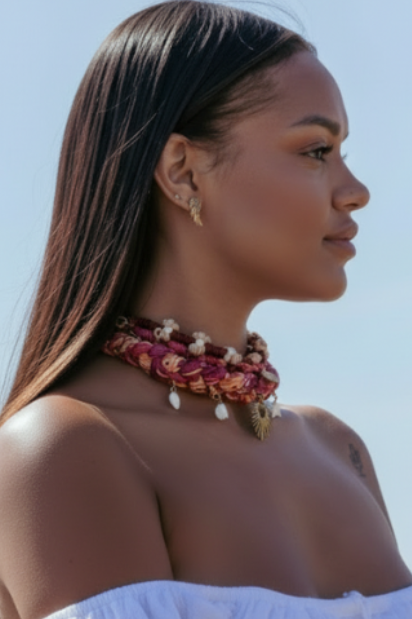 Interface de la boutique en ligne affichant la parure Tallulah "Soleil Couchant" au prix de 69,00 €, incluant un visuel du collier porté par un mannequin. Joyas by jo