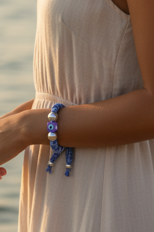 Bracelet Bandana Anita Aura Protectrice - Bijou Artisanal Bleu Bohème