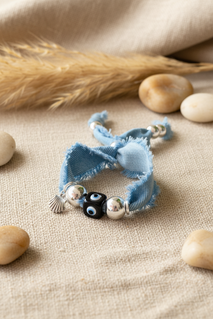 Bracelet Jean's Mareen détail denim et perles - Joyas by Jo
