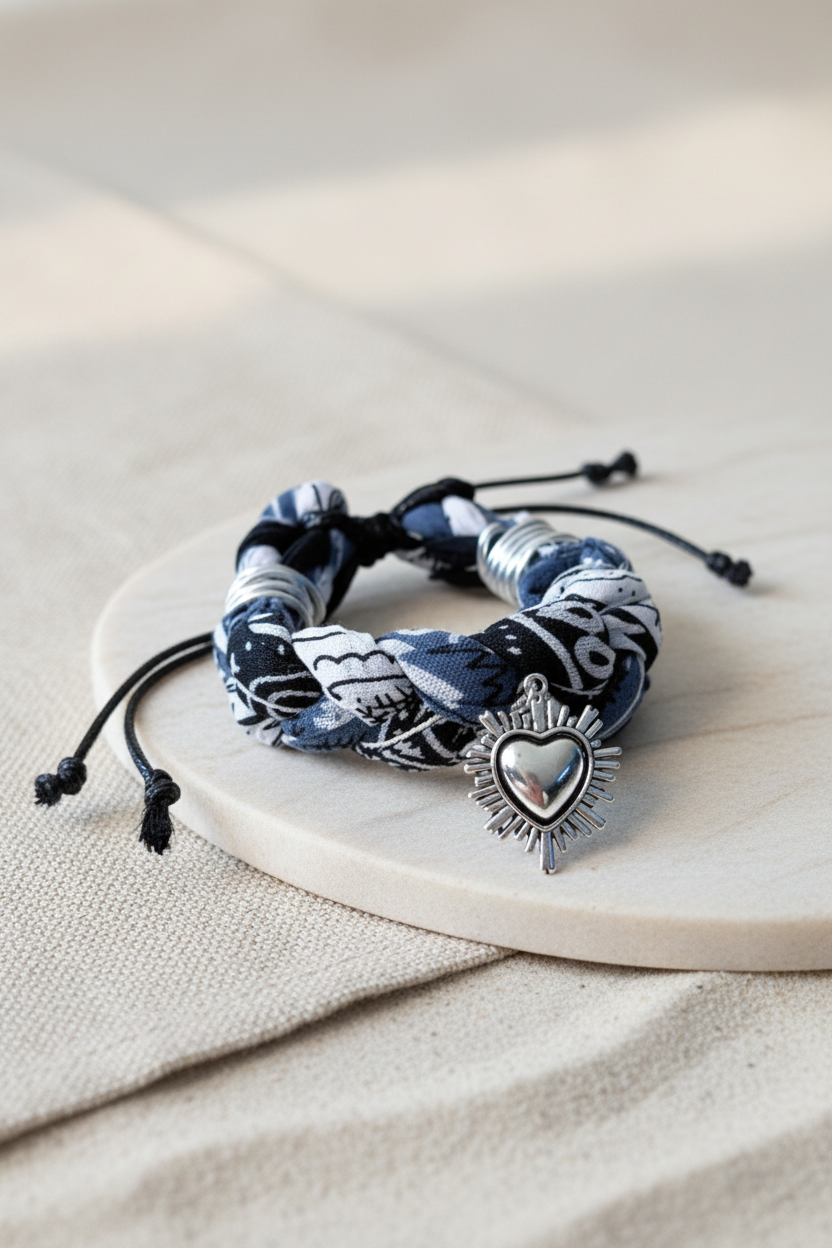 Bracelet tressé Bandana Elettra détail du motif bandana - Joyas by Jo
