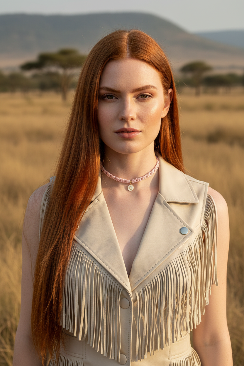 Choker rose portée savane franges beige - collier bohème luxe Joyas by Jo
