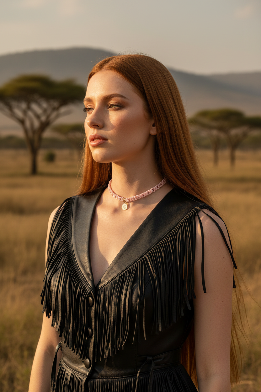 Choker rose portée savane style bohème franges - collier luxe Joyas by Jo
