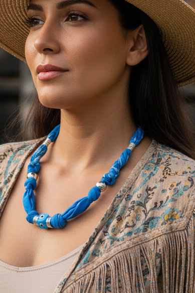 Collier Bandana Antonia Aura Protectrice - Bijou Protection Bohème Bleu