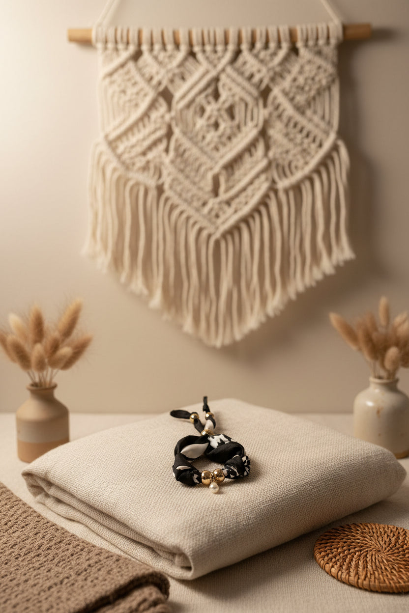 Zoom sur le fermoir noeud et les finitions dorées du bracelet Luna Joyas by Jo.